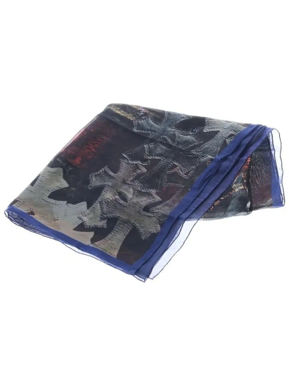 Chrome Hearts CH Cross & Star Graphic Art Print Silk Scarf Black Blue